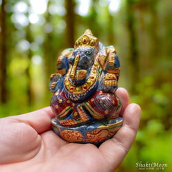【1点もの！送料無料！ガネーシャ神像・ラピスラズリ10】天然石彫刻置物・スタチュー・インドの神様・商売繁盛・学問の神様・ 1枚目の画像