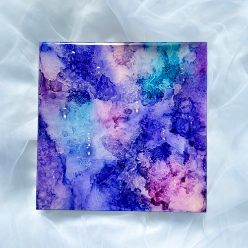 紫陽花が見る月】アクリル画 F3 風景画 絵画 絵画