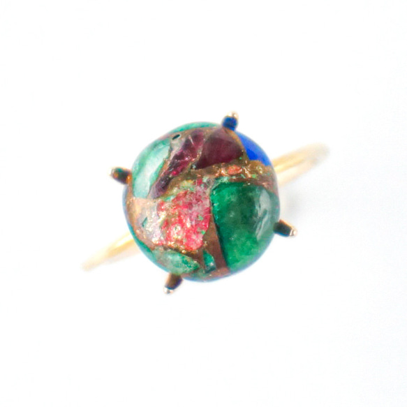 【アートなトルマリン C 】天然石 大粒 SILVER925 指輪 リング フリーサイズあり 緑 ピンク 青 1枚目の画像