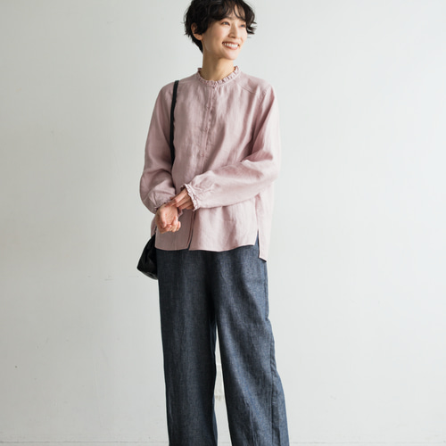 美品 nest Robe リネン100%洗えるフリルブラウス ボルドー 長袖F 美品 nest Robe リネン100%洗えるフリルブラウス ボルドー 長袖F 美品