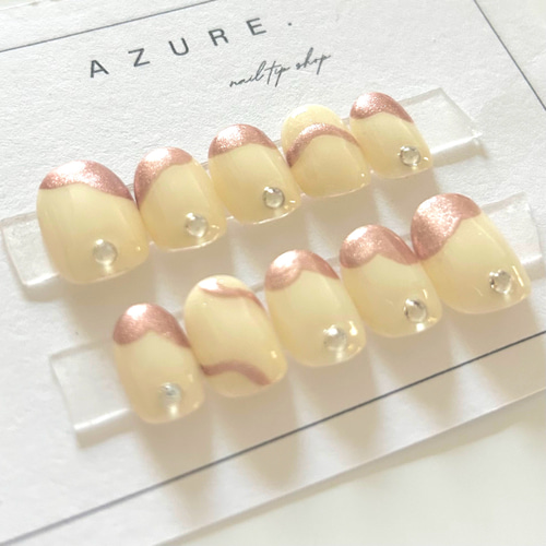 23))フレンチガーリー ネイルチップ ピンク ぷっくり ミラー オーロラ