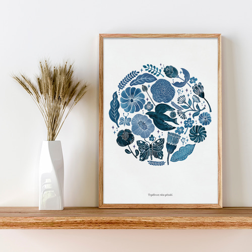 インディゴサークル（北欧柄）》インテリアポスター 25×25cm(29角・A4