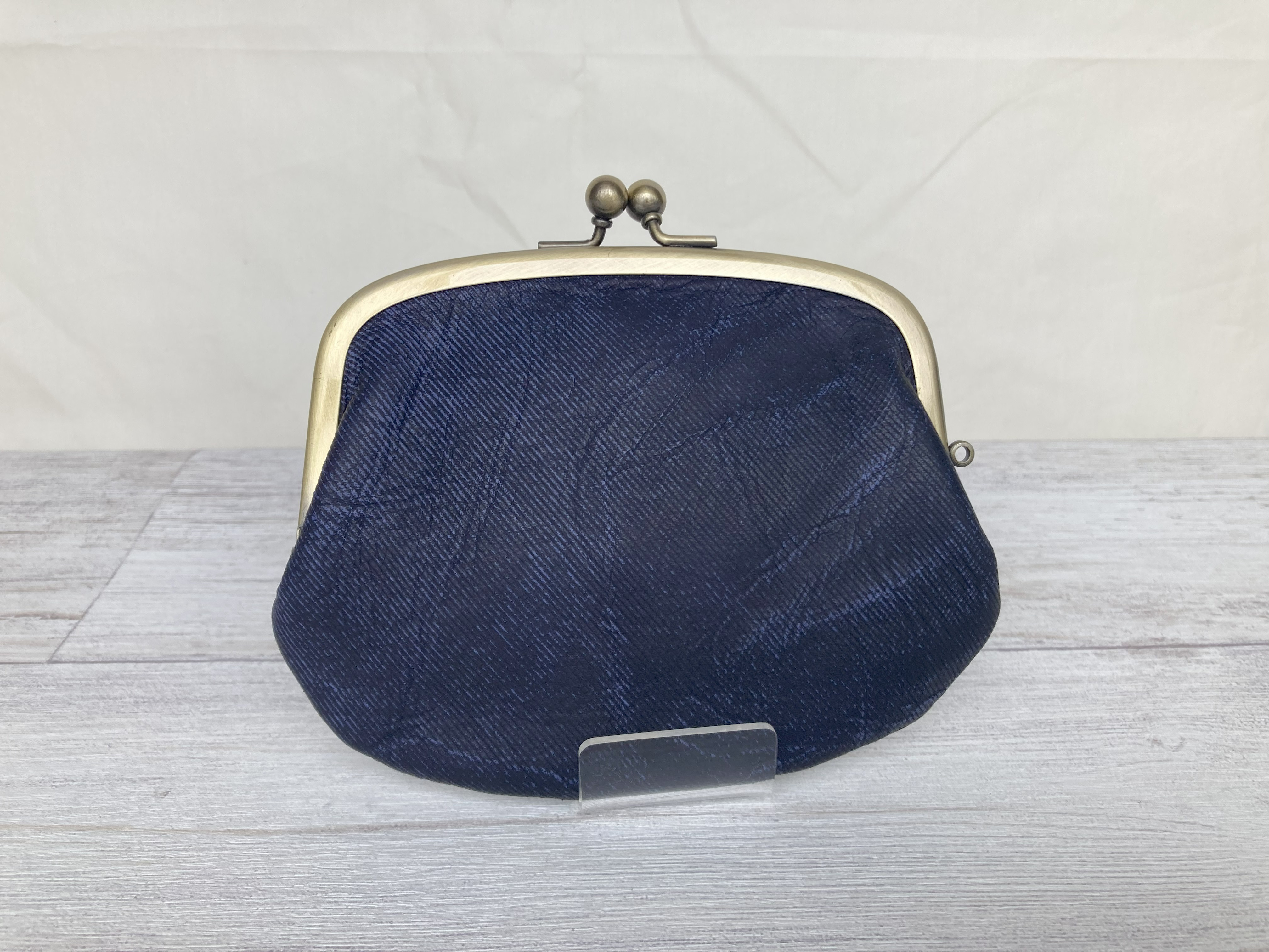 デニムレザーのがま口　カラー＃ネイビー