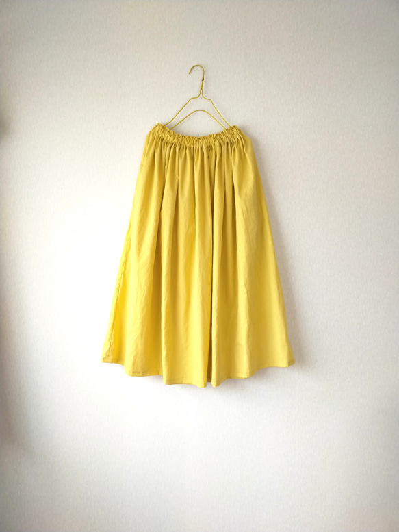 Spring cotton ギャザースカート ✨選べる35色✨ 人気ミモザイエロー made in japan 1枚目の画像