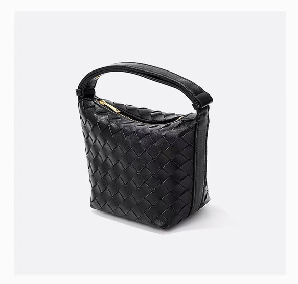 手編みの牛革バッグ、新しい女性ハンドバッグ。ランチボックスバッグ。 5枚目の画像