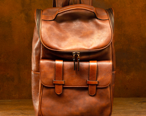 大容量本革リュック 頑丈で厚い植物タンニン鞣し牛革バックパッ