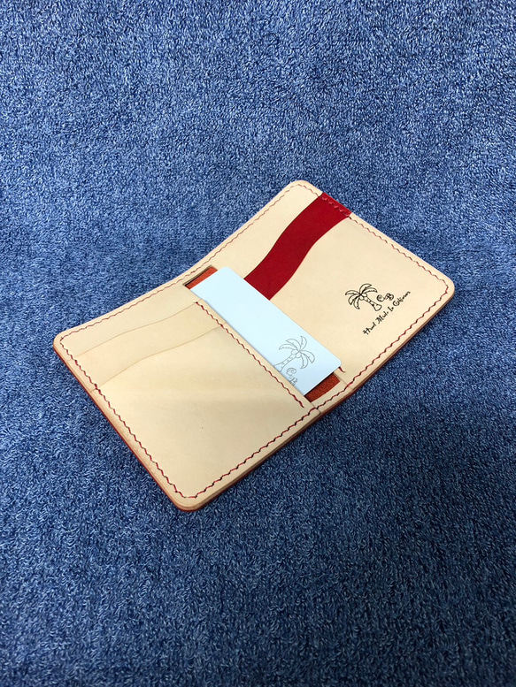 革　コンパクトでお洒落なカードケース　ミニ財布　AMAZZONIA/レッド 4枚目の画像