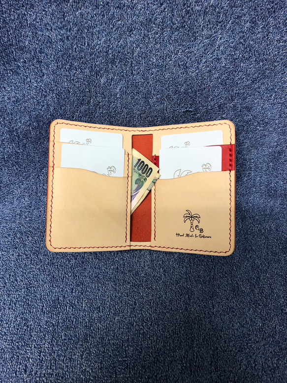 革　コンパクトでお洒落なカードケース　ミニ財布　AMAZZONIA/レッド 3枚目の画像