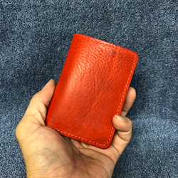 革　コンパクトでお洒落なカードケース　ミニ財布　AMAZZONIA/レッド 1枚目の画像