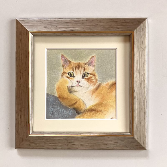 高品質の人気 考え中（パステル画 原画）額装込み 絵画 にゃんずら 通販 絵画