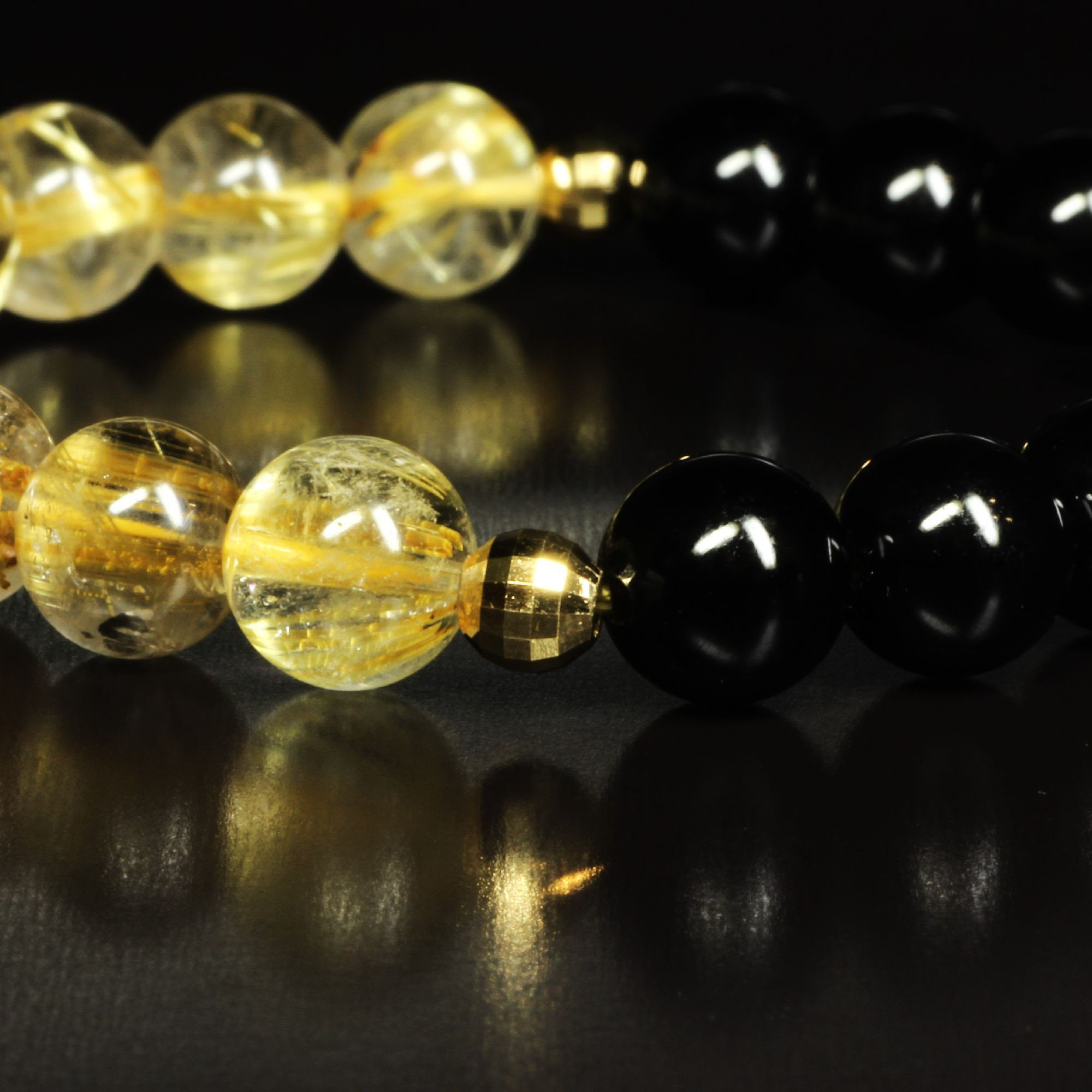 【オリジナルアシンメトリー】一点物 タイチンルチル オニキス K18ミラーボールカットブレスレット CT1K18 動画有