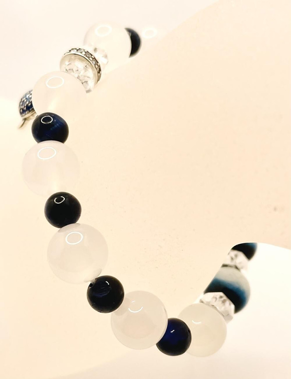【天然石ブレスレット】ブルーアラゴナイト/ブルータイガーアイ/ホワイトカルセドニー/水晶 5枚目の画像