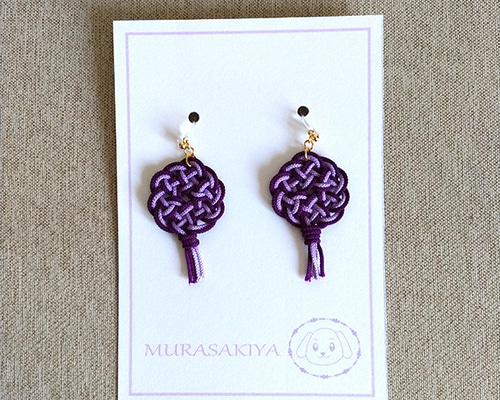 むらさき様ご確認用♡お名前イヤリング 2色袈裟結びイヤリング 紫 イヤリング・ノンホールピアス むらさき屋