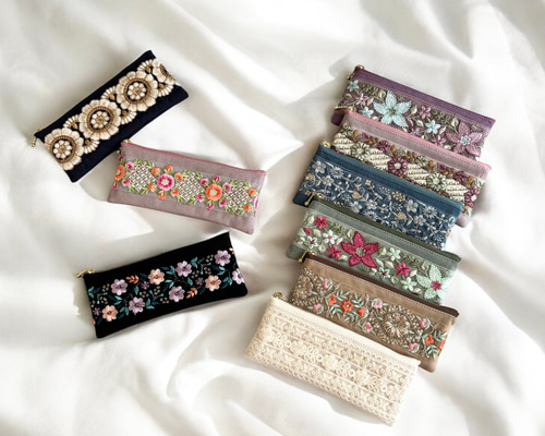 インド刺繍/ペンケース・ペンポーチ【9種類よりお選びいただけます