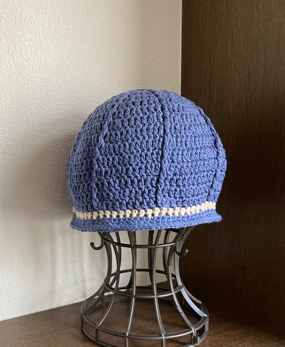 手編み　まんまるコットン帽　ケア帽子 5枚目の画像