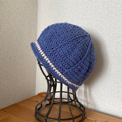 手編み　まんまるコットン帽　ケア帽子 1枚目の画像