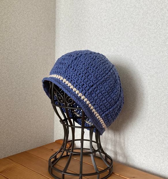 手編み　まんまるコットン帽　ケア帽子 2枚目の画像