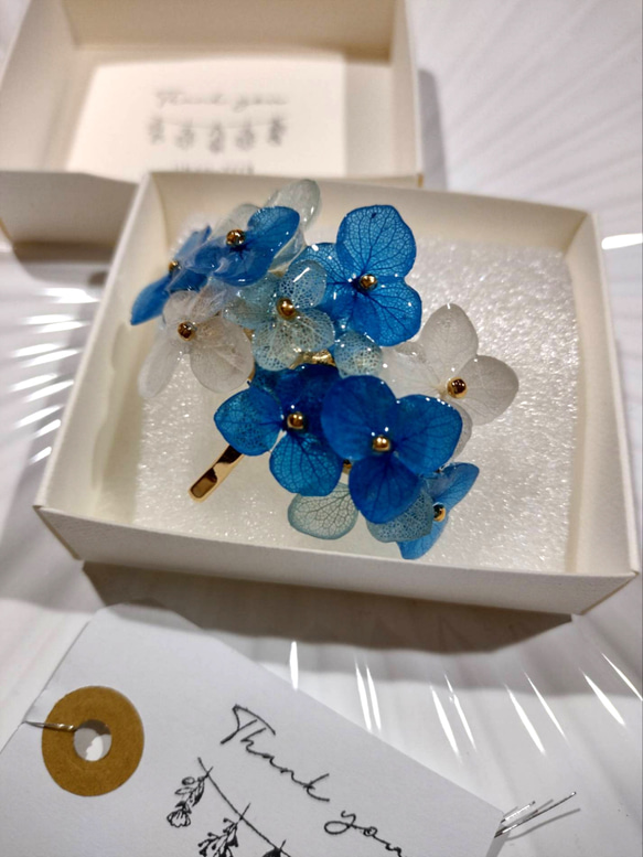 受注製作】世界に一つだけの本物の紫陽花アナベル ポニーフック ブルー 