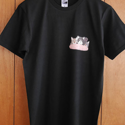 new猫半袖Tシャツ黒/挙手 4枚目の画像