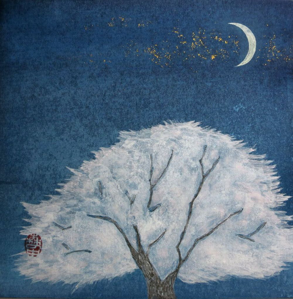 油絵 絵画 【夜桜の三日月】 | HIROSHI1990