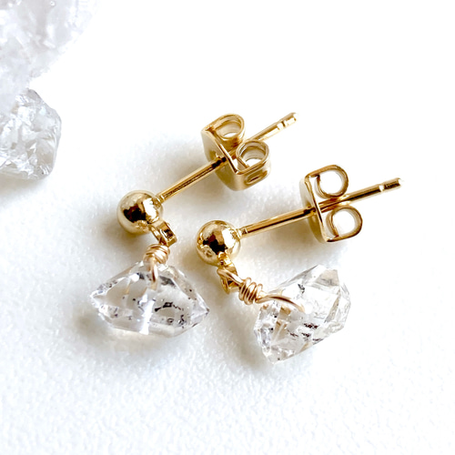 天然石ハーキマーダイヤモンド一粒スタッドピアス/イヤリング ピアス 