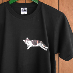 new猫半袖Tシャツ黒/セクシー三毛1 1枚目の画像