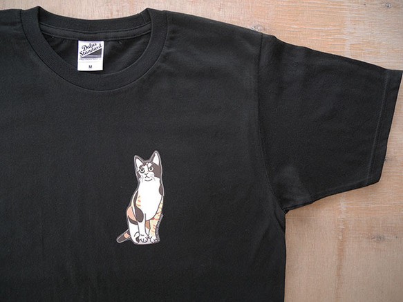 new猫半袖Tシャツ黒/目力 3枚目の画像