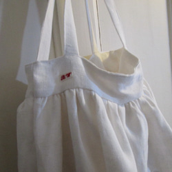 フランスアンティークダマスク織りリネンイニシャル刺繍のバルーンシルエットバッグ 20枚目の画像