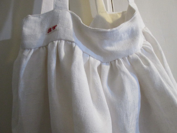 フランスアンティークダマスク織りリネンイニシャル刺繍のバルーンシルエットバッグ 18枚目の画像