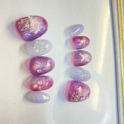 ちゅるん 紫陽花 キラキラ しずく マグネットネイル ネイルチップ