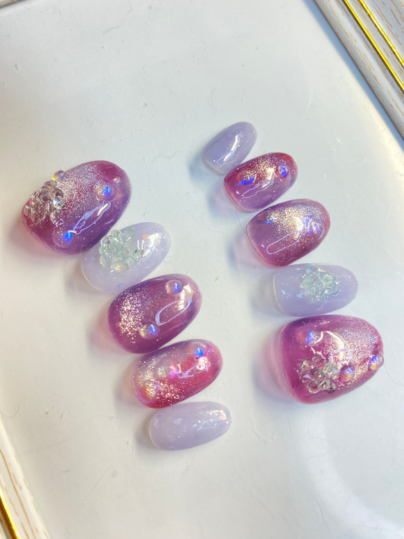 ちゅるん 紫陽花 キラキラ しずく マグネットネイル ネイル