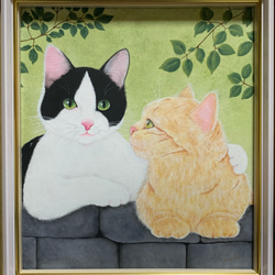 原画】猫の肖像画「Vivid」／油彩額入り 絵画 猫心～にゃんはーと