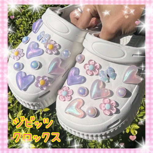 ジビッツ 花 リボン ピンク かわいい 韓国 クロックス 