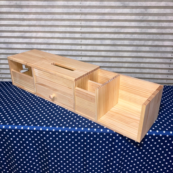 木製 マルチ収納（ケーブル・ティッシュ・引出し・ペン立て・本立て