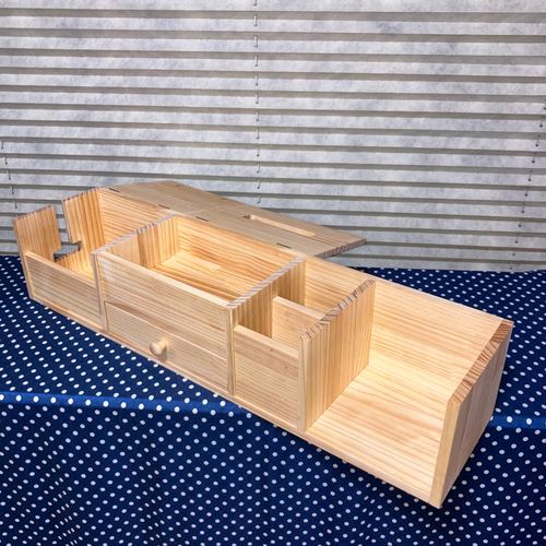 木製 マルチ収納（ケーブル・ティッシュ・引出し・ペン立て・本立て