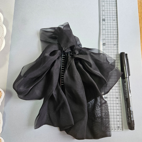 SALE♡handmade♡♡ふわふわリボンツインクリップ黒 SALE♡handmade♡♡ふわふわリボンツインクリップ黒