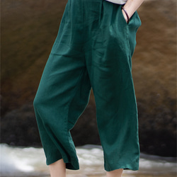 シンプルルーズストレート緑綿麻パンツ 1枚目の画像