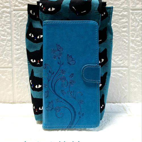 ハンドメイド スマホポシェット ショルダーバッグ サコッシュ 猫柄