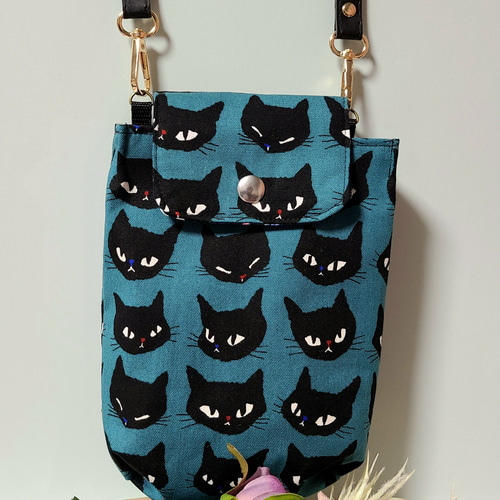 ハンドメイド スマホポシェット ショルダーバッグ サコッシュ 猫