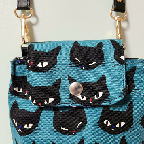 ハンドメイド スマホポシェット ショルダーバッグ サコッシュ 猫柄