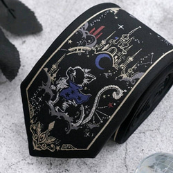 ネクタイ レディースメンズ ブラック黒猫ねこ総柄個性的月星キラキラ薔薇ばら 10枚目の画像