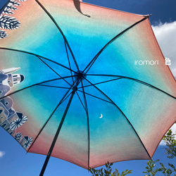【色森2024 新作】夕焼け空みたいなパラソル ＊型染めの晴雨兼用傘＊ 4枚目の画像