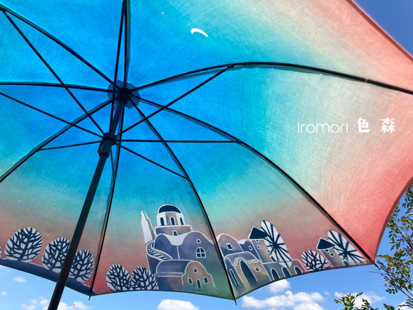 【色森2024 新作】夕焼け空みたいなパラソル ＊型染めの晴雨兼用傘＊ 2枚目の画像