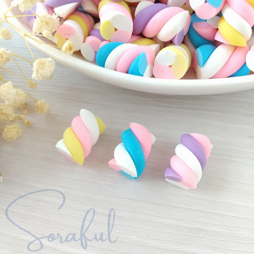10個】カラフル2色ツイストマシュマロ【デコパーツ】 D-0238