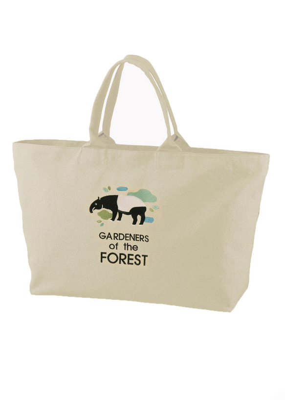 マレーバク「GARDENERS of the FOREST」刺繍　ヘビーキャンパスジップバッグ 4枚目の画像