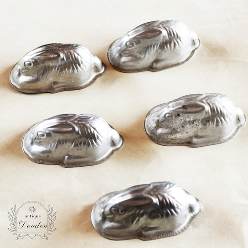 イギリスアンティークガラスモールドウサギうさぎ2点ゼリー型アルミ