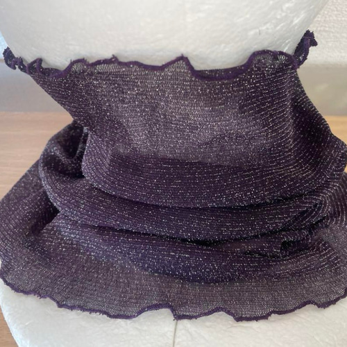 スーパーロングラメ入りパープルレース手作りネックウォーマーショール  