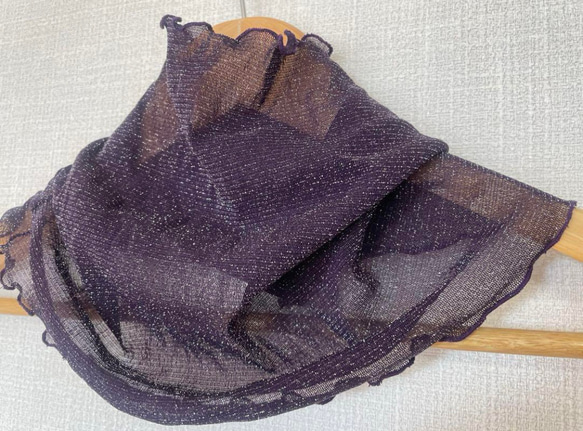 スーパーロングラメ入りパープルレース手作りネックウォーマーショール  