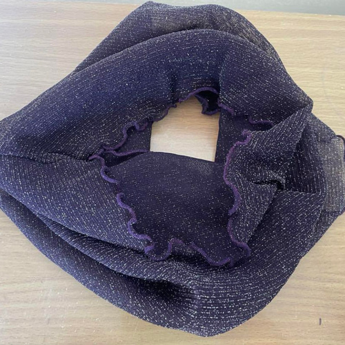 スーパーロングラメ入りパープルレース手作りネックウォーマーショール  