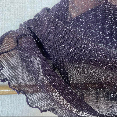 スーパーロングラメ入りパープルレース手作りネックウォーマーショール  